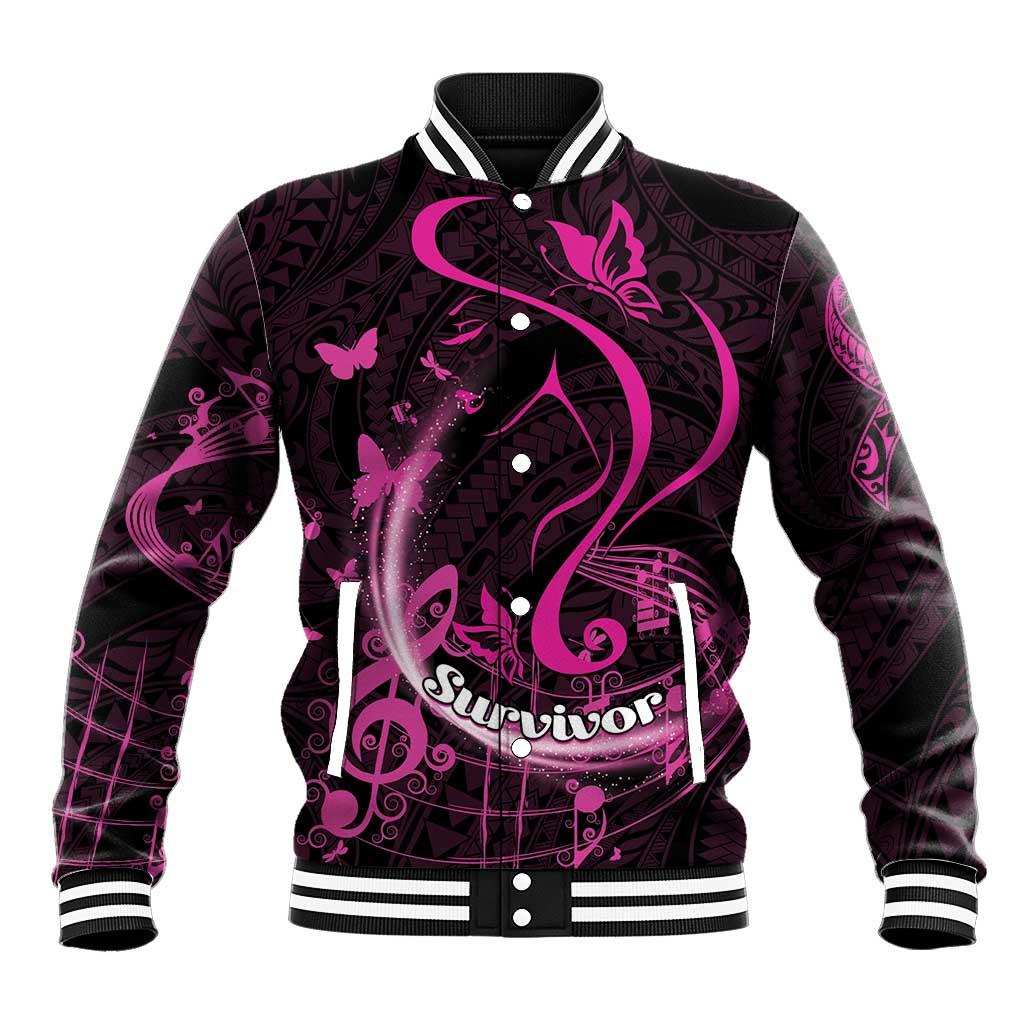 Personalised Survivor Melody Pink Baseball Jacket Breast Cancer Polynesian Pattern