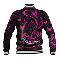 Personalised Survivor Melody Pink Baseball Jacket Breast Cancer Polynesian Pattern LT01 - Polynesian Pride