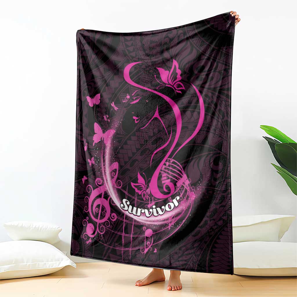 Survivor Melody Pink Blanket Breast Cancer Polynesian Pattern