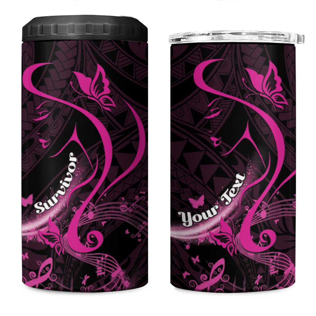 Personalised Survivor Melody Pink 4 in 1 Can Cooler Tumbler Breast Cancer Polynesian Pattern