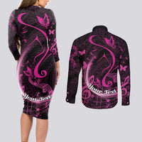 Personalised Survivor Melody Pink Couples Matching Long Sleeve Bodycon Dress and Long Sleeve Button Shirt Breast Cancer Polynesian Pattern LT01 - Polynesian Pride