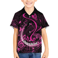 Personalised Survivor Melody Pink Family Matching Long Sleeve Bodycon Dress and Hawaiian Shirt Breast Cancer Polynesian Pattern