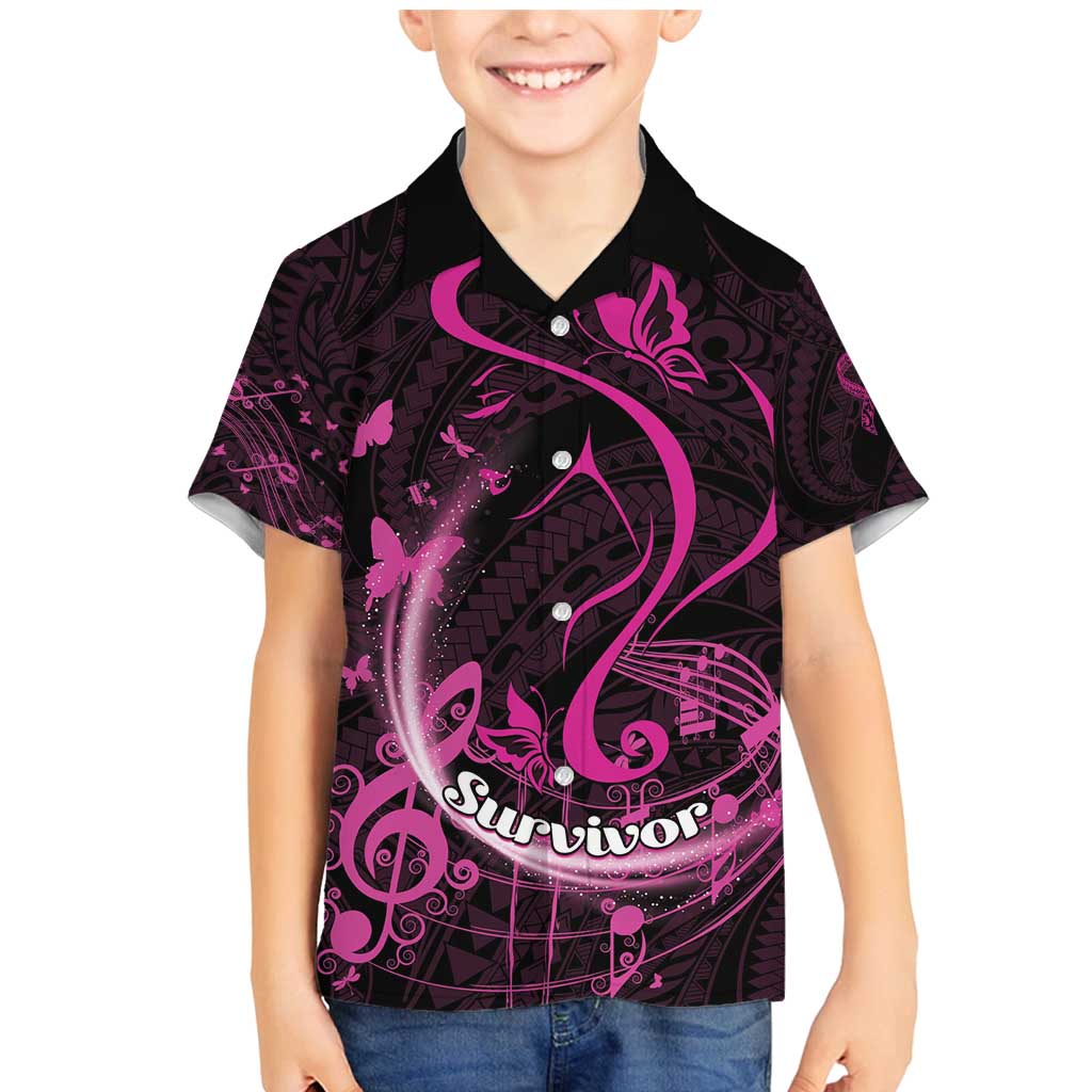 Personalised Survivor Melody Pink Family Matching Mermaid Dress and Hawaiian Shirt Breast Cancer Polynesian Pattern