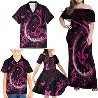Personalised Survivor Melody Pink Family Matching Off Shoulder Maxi Dress and Hawaiian Shirt Breast Cancer Polynesian Pattern LT01 - Polynesian Pride