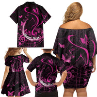 Personalised Survivor Melody Pink Family Matching Off Shoulder Short Dress and Hawaiian Shirt Breast Cancer Polynesian Pattern LT01 - Polynesian Pride