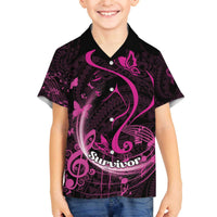 Personalised Survivor Melody Pink Family Matching Off Shoulder Short Dress and Hawaiian Shirt Breast Cancer Polynesian Pattern LT01 Son's Shirt Pink - Polynesian Pride