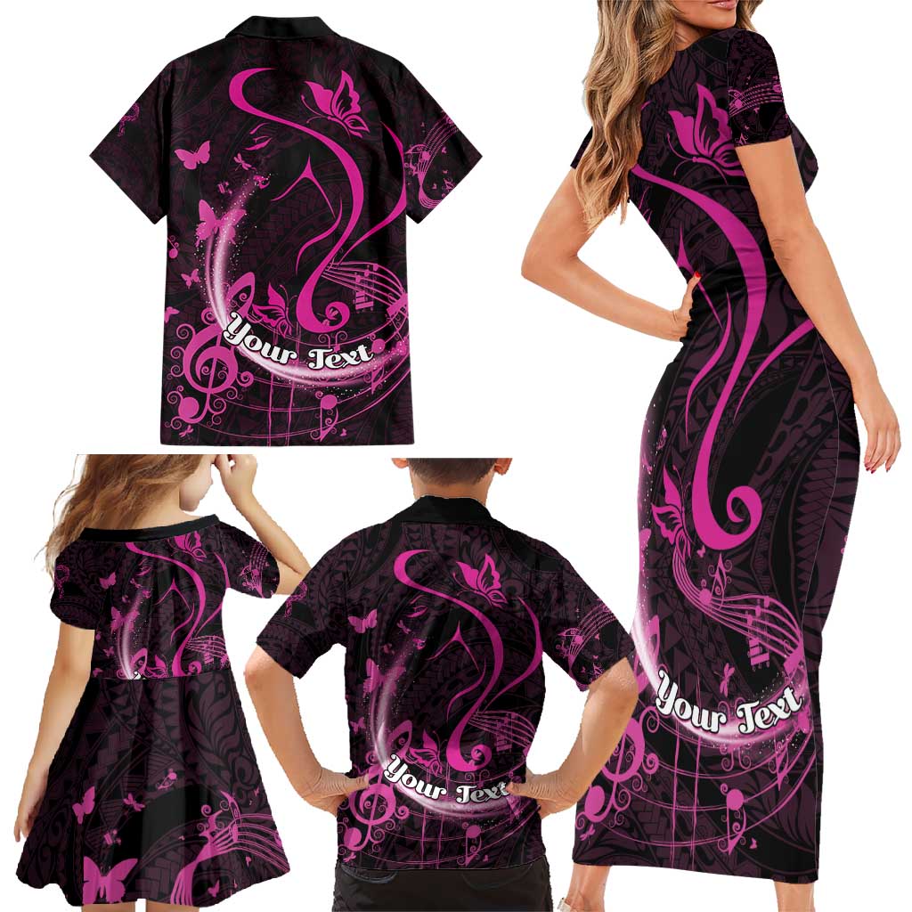 Personalised Survivor Melody Pink Family Matching Short Sleeve Bodycon Dress and Hawaiian Shirt Breast Cancer Polynesian Pattern