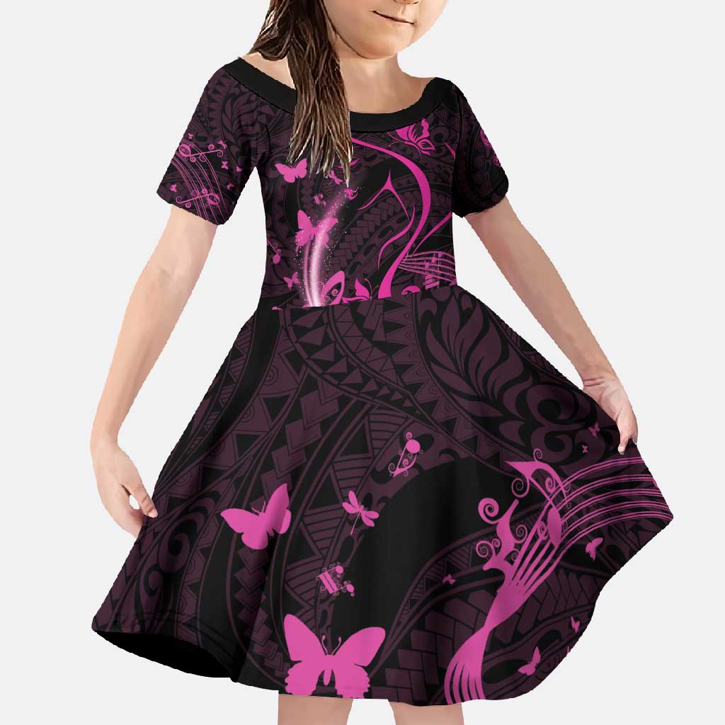 Personalised Survivor Melody Pink Family Matching Tank Maxi Dress and Hawaiian Shirt Breast Cancer Polynesian Pattern LT01 Daughter's Dress Pink - Polynesian Pride