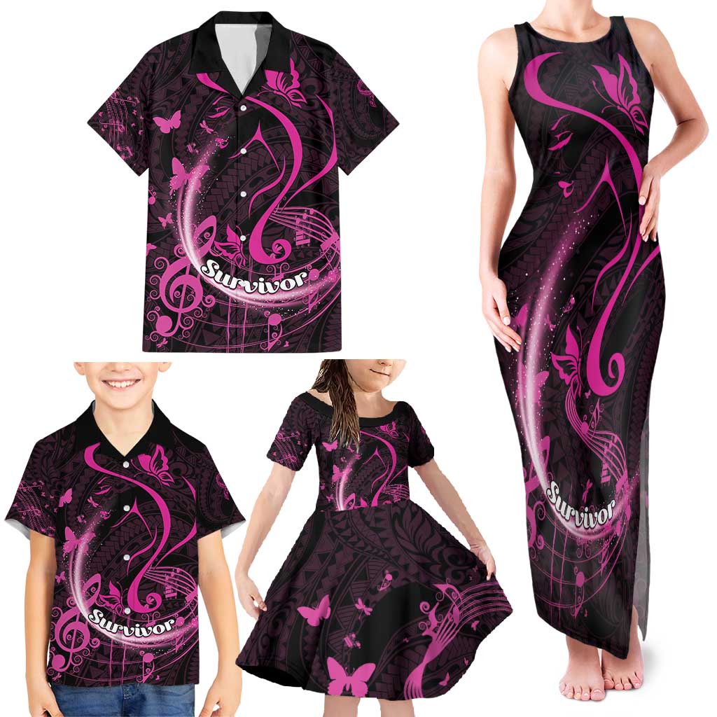 Personalised Survivor Melody Pink Family Matching Tank Maxi Dress and Hawaiian Shirt Breast Cancer Polynesian Pattern LT01 - Polynesian Pride