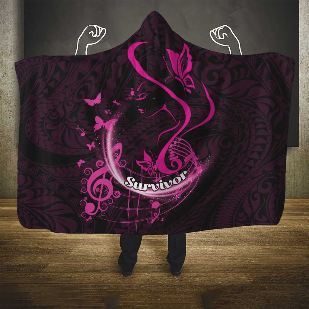 Survivor Melody Pink Hooded Blanket Breast Cancer Polynesian Pattern