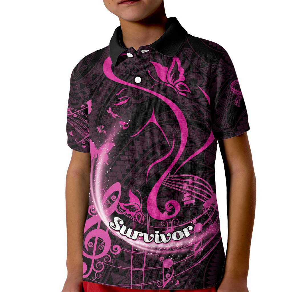 Personalised Survivor Melody Pink Kid Polo Shirt Breast Cancer Polynesian Pattern LT01 Kid Pink - Polynesian Pride