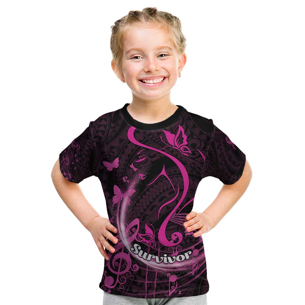 Personalised Survivor Melody Pink Kid T Shirt Breast Cancer Polynesian Pattern LT01 Pink - Polynesian Pride