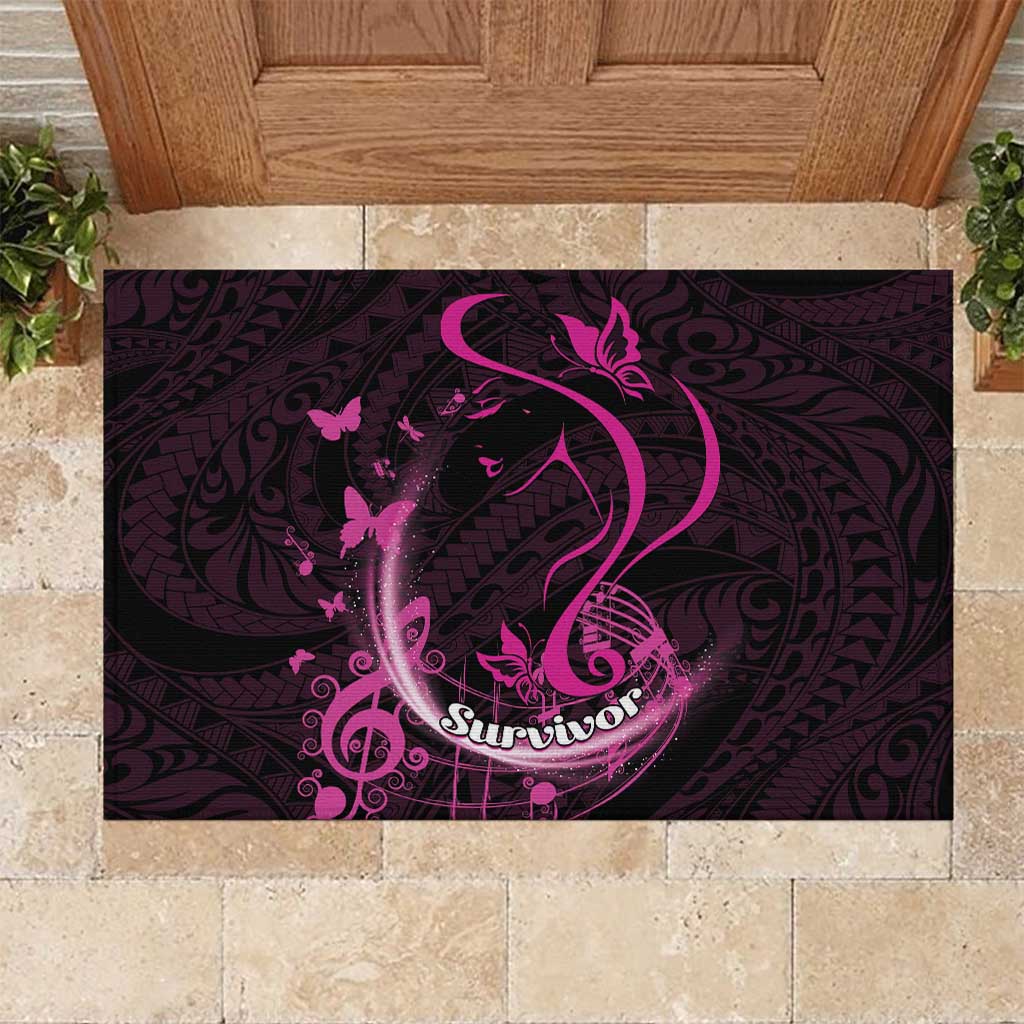 Survivor Melody Pink Rubber Doormat Breast Cancer Polynesian Pattern LT01 Pink - Polynesian Pride