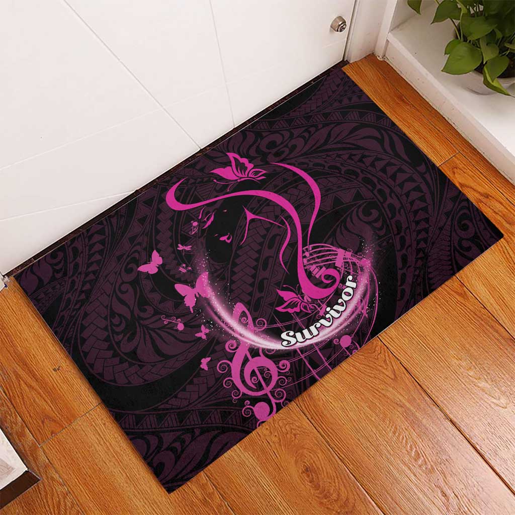 Survivor Melody Pink Rubber Doormat Breast Cancer Polynesian Pattern LT01 - Polynesian Pride