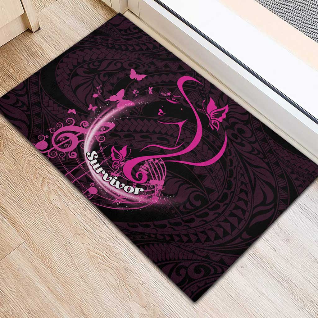 Survivor Melody Pink Rubber Doormat Breast Cancer Polynesian Pattern LT01 - Polynesian Pride