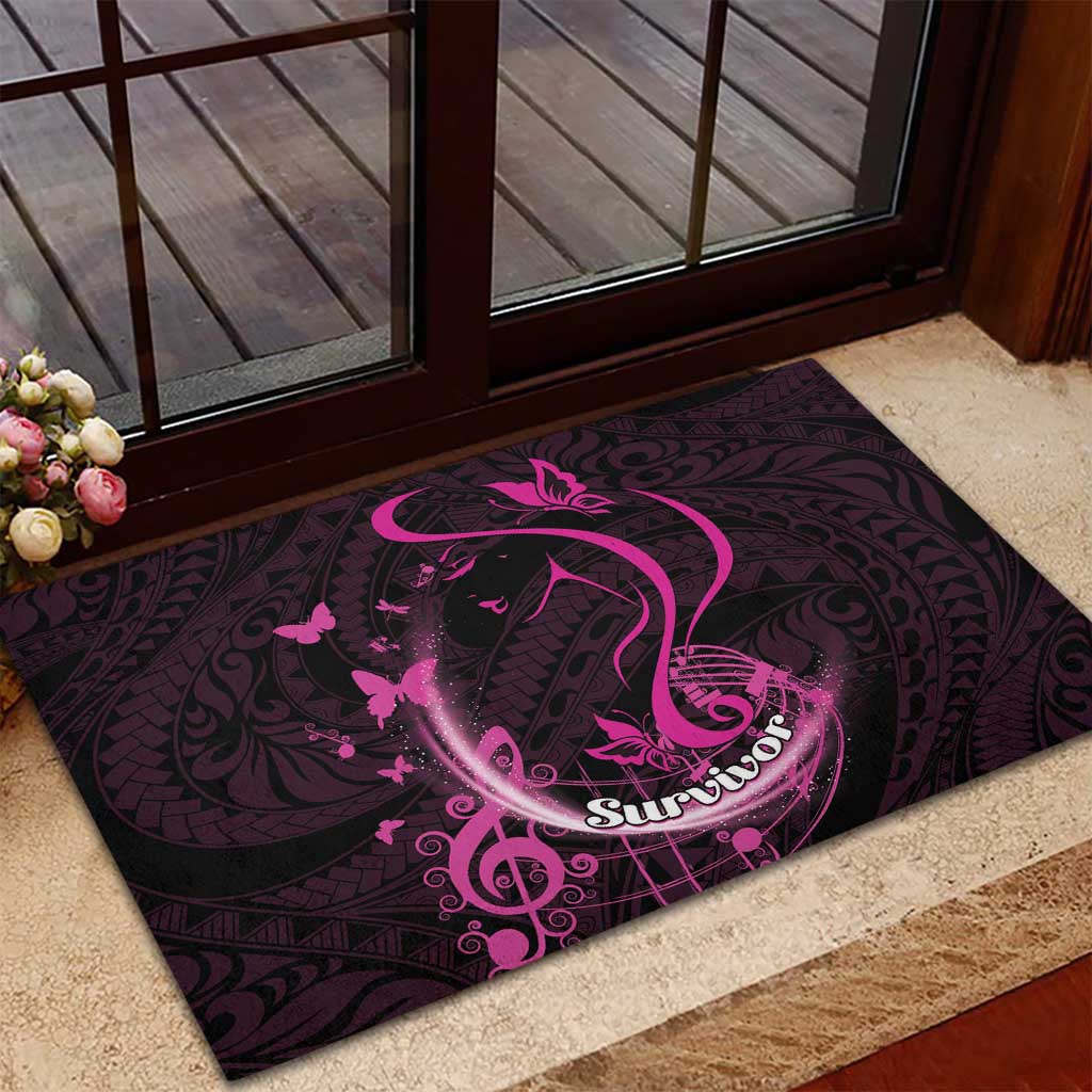 Survivor Melody Pink Rubber Doormat Breast Cancer Polynesian Pattern LT01 - Polynesian Pride