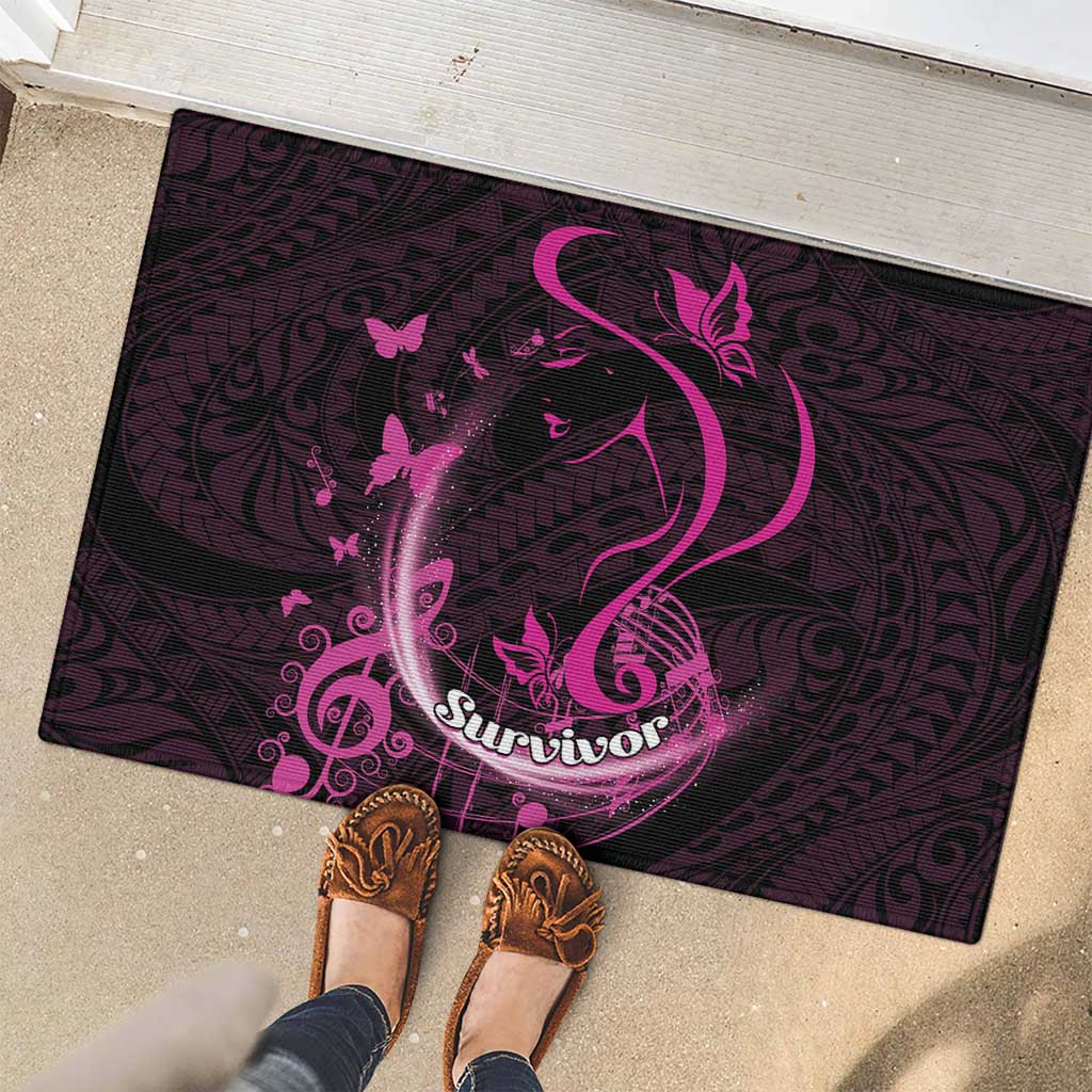 Survivor Melody Pink Rubber Doormat Breast Cancer Polynesian Pattern LT01 - Polynesian Pride