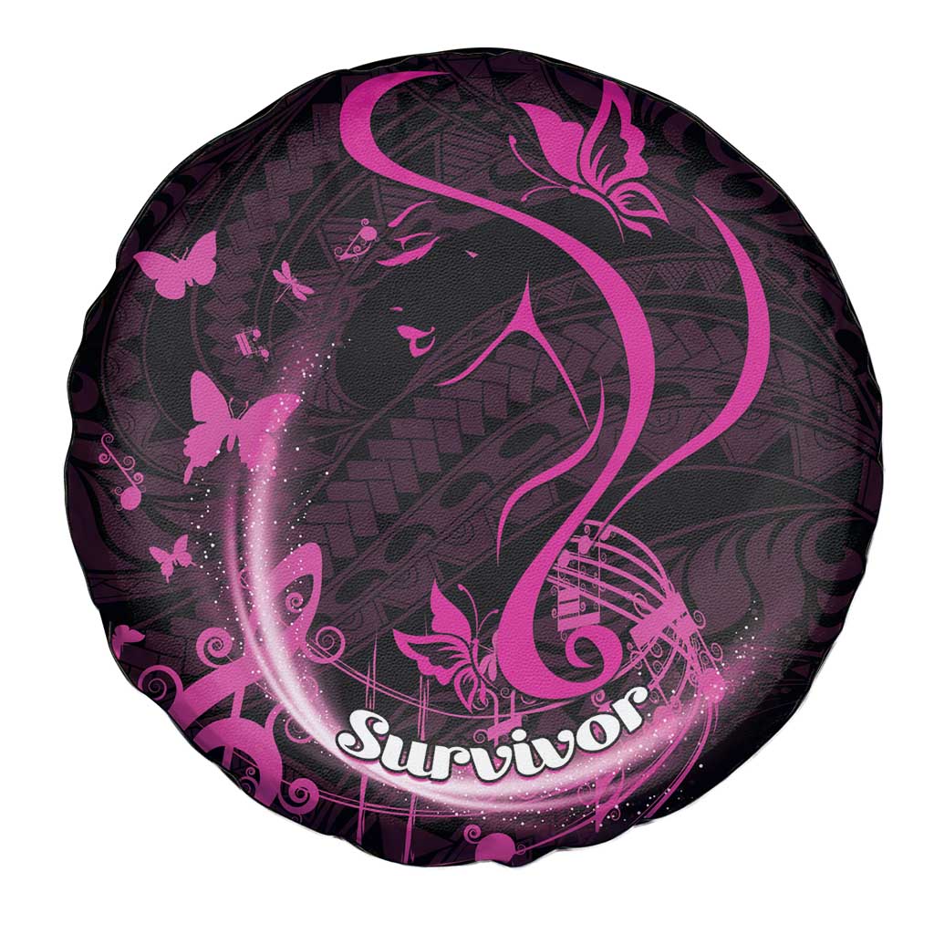 Survivor Melody Pink Spare Tire Cover Breast Cancer Polynesian Pattern
