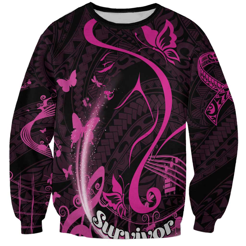 Personalised Survivor Melody Pink Sweatshirt Breast Cancer Polynesian Pattern