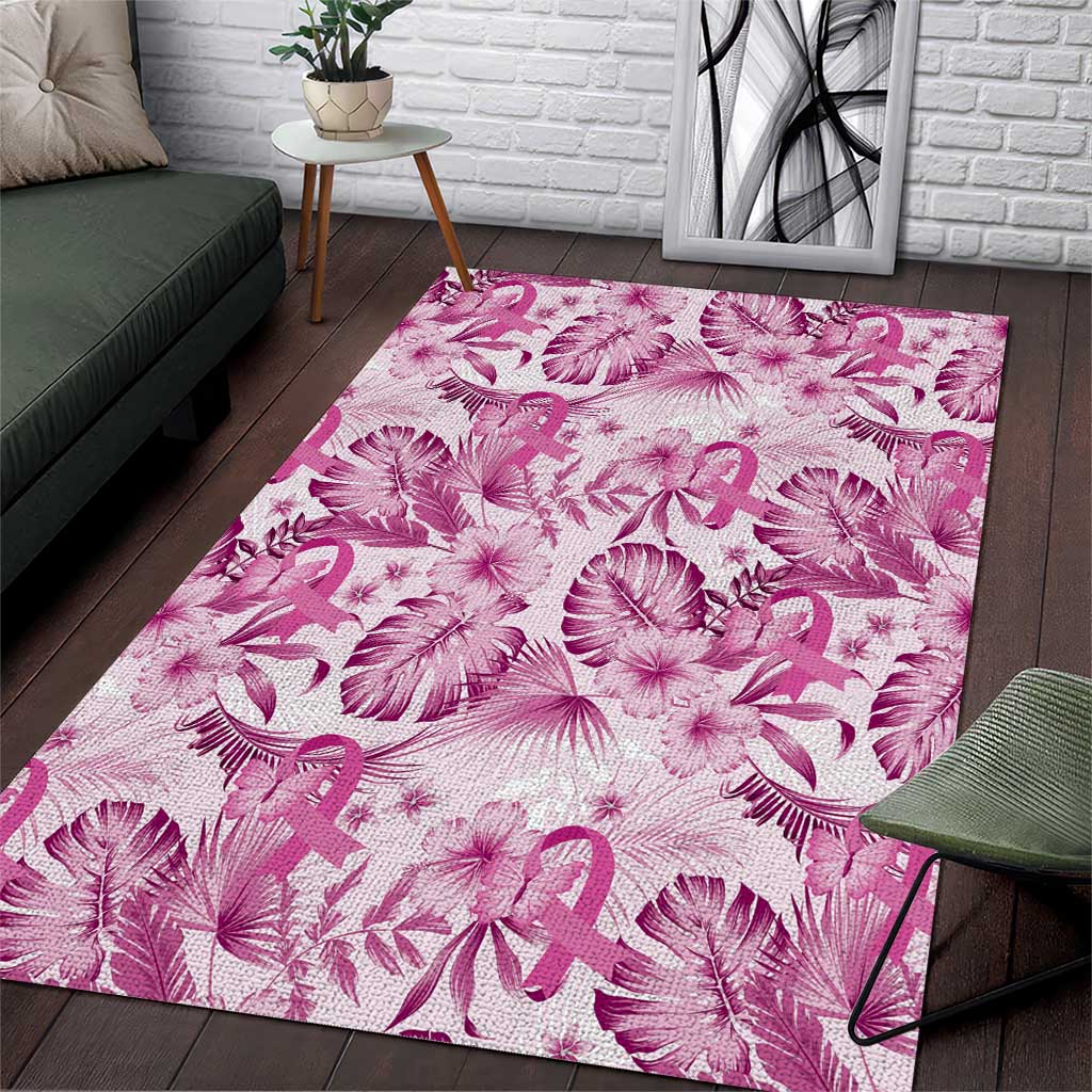 Pink Ribbon Hibiscus Tropical Pattern Area Rug Breast Cancer