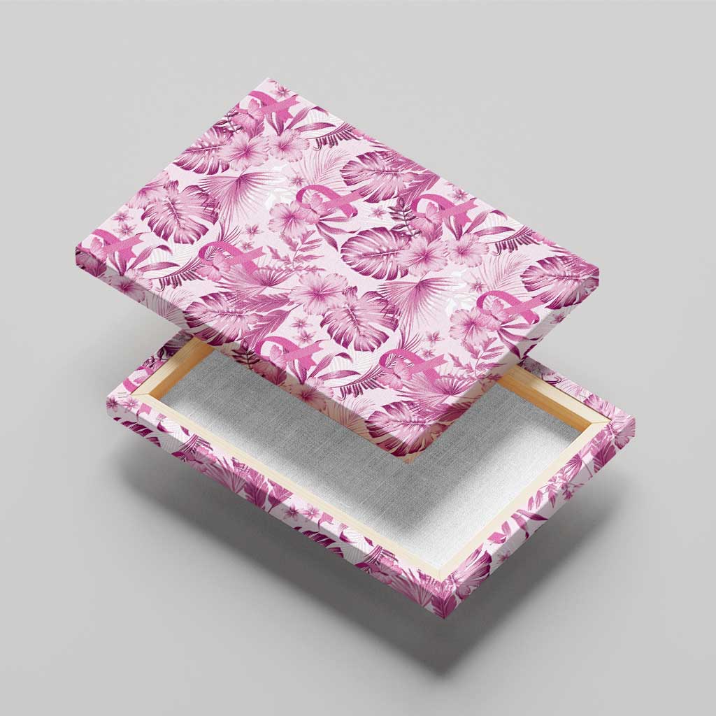 Pink Ribbon Hibiscus Tropical Pattern Canvas Wall Art Breast Cancer