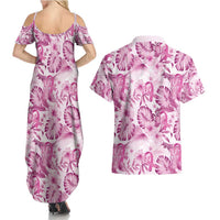 Pink Ribbon Hibiscus Tropical Pattern Couples Matching Summer Maxi Dress and Hawaiian Shirt Breast Cancer LT01 - Polynesian Pride