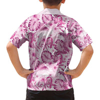 Pink Ribbon Hibiscus Tropical Pattern Family Matching Off Shoulder Maxi Dress and Hawaiian Shirt Breast Cancer