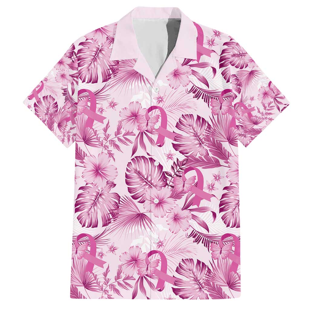 Pink Ribbon Hibiscus Tropical Pattern Hawaiian Shirt Breast Cancer