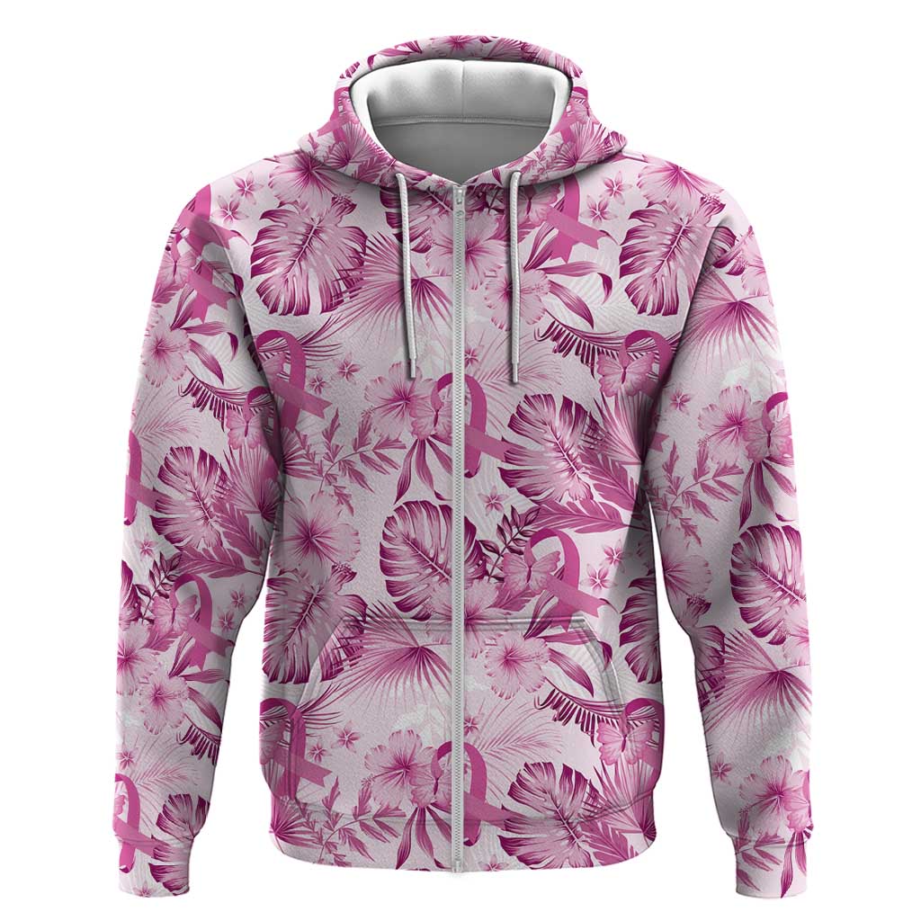 Pink Ribbon Hibiscus Tropical Pattern Hoodie Breast Cancer