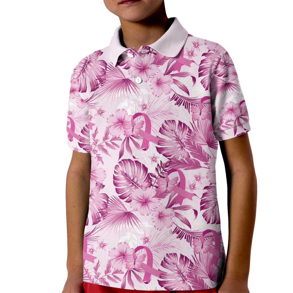 Pink Ribbon Hibiscus Tropical Pattern Kid Polo Shirt Breast Cancer LT01 Kid Pink - Polynesian Pride