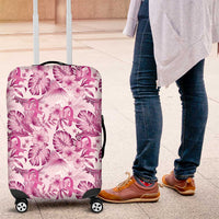 Pink Ribbon Hibiscus Tropical Pattern Luggage Cover Breast Cancer