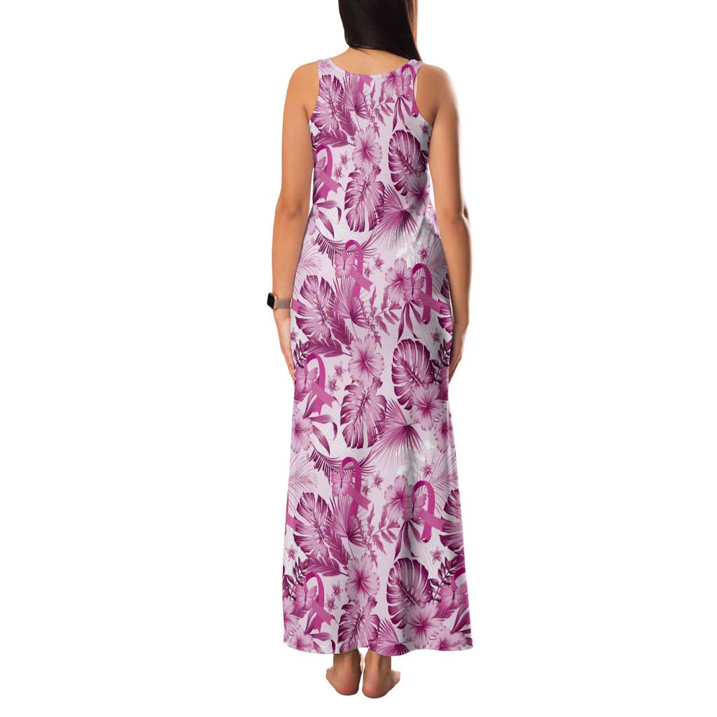 Pink Ribbon Hibiscus Tropical Pattern Tank Maxi Dress Breast Cancer