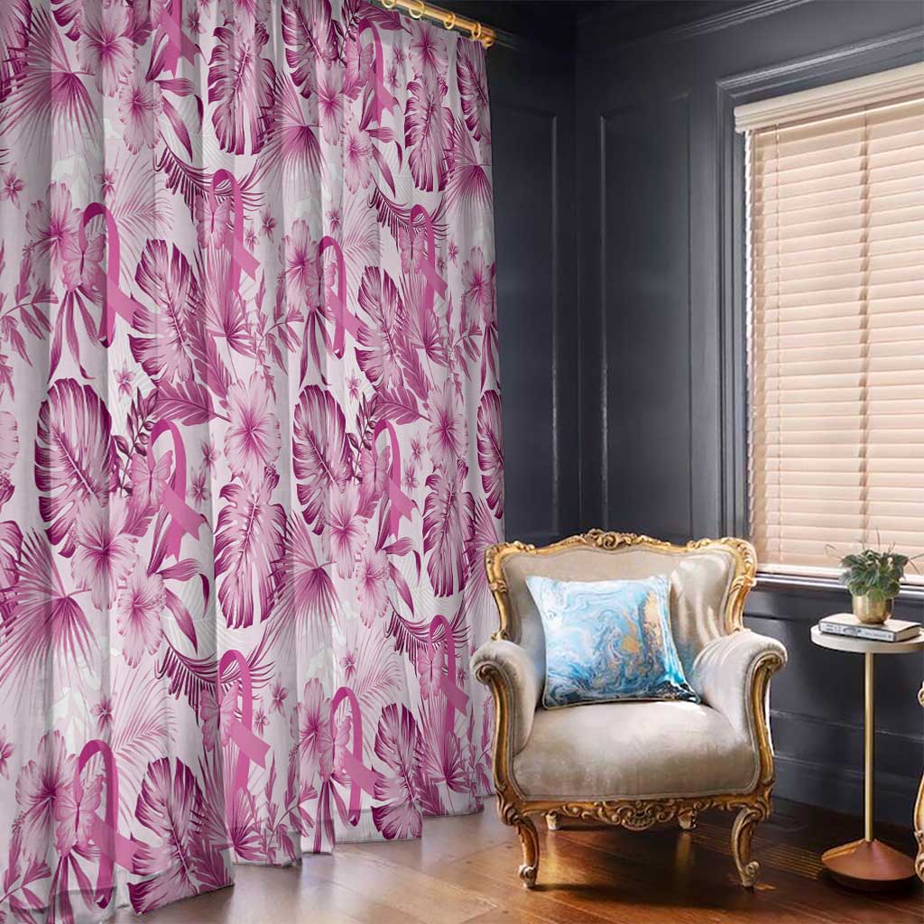 Pink Ribbon Hibiscus Tropical Pattern Window Curtain Breast Cancer
