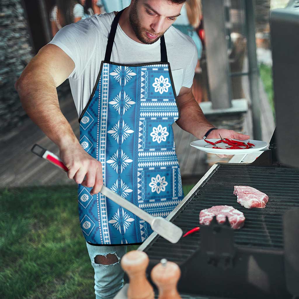 Fiji Masi All Blue Apron Tapa Pattern - Polynesian Pride