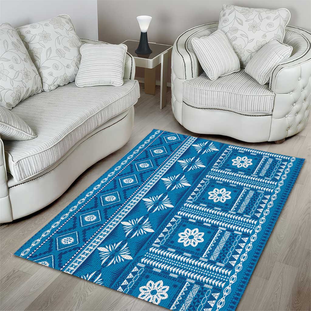 Fiji Masi All Blue Area Rug Tapa Pattern LT01 - Polynesian Pride