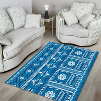 Fiji Masi All Blue Area Rug Tapa Pattern LT01 - Polynesian Pride