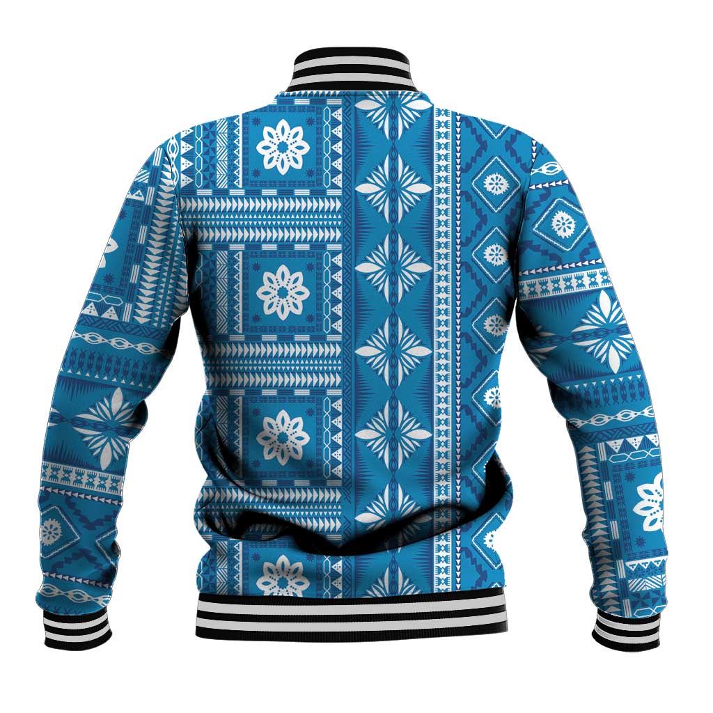 Fiji Masi All Blue Baseball Jacket Tapa Pattern - Polynesian Pride