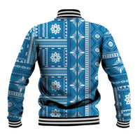Fiji Masi All Blue Baseball Jacket Tapa Pattern - Polynesian Pride