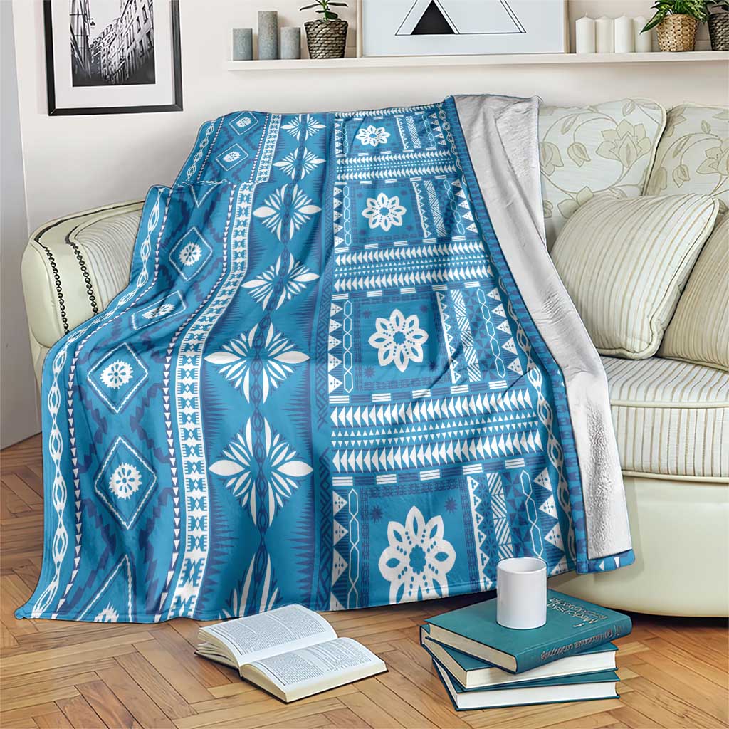 Fiji Masi All Blue Blanket Tapa Pattern - Polynesian Pride
