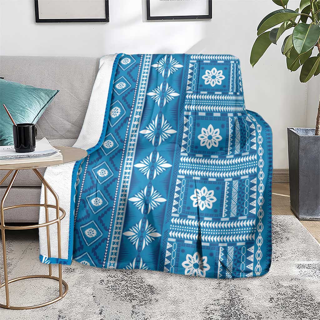 Fiji Masi All Blue Blanket Tapa Pattern - Polynesian Pride