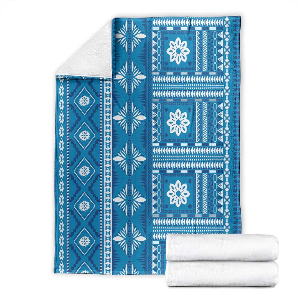 Fiji Masi All Blue Blanket Tapa Pattern - Polynesian Pride