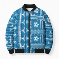 Fiji Masi All Blue Bomber Puffer Jacket Tapa Pattern - Polynesian Pride