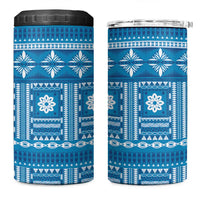 Fiji Masi All Blue 4 in 1 Can Cooler Tumbler Tapa Pattern - Polynesian Pride