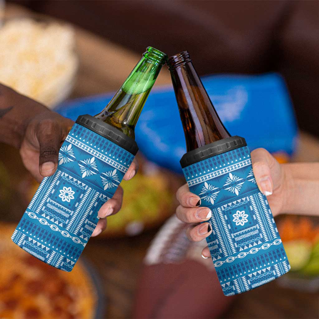 Fiji Masi All Blue 4 in 1 Can Cooler Tumbler Tapa Pattern - Polynesian Pride