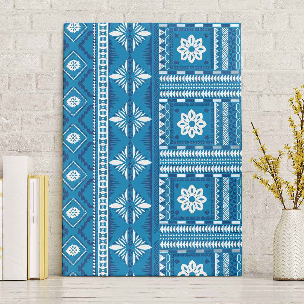 Fiji Masi All Blue Canvas Wall Art Tapa Pattern - Polynesian Pride