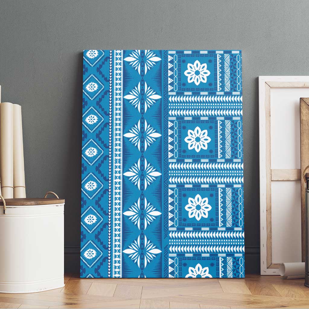 Fiji Masi All Blue Canvas Wall Art Tapa Pattern - Polynesian Pride