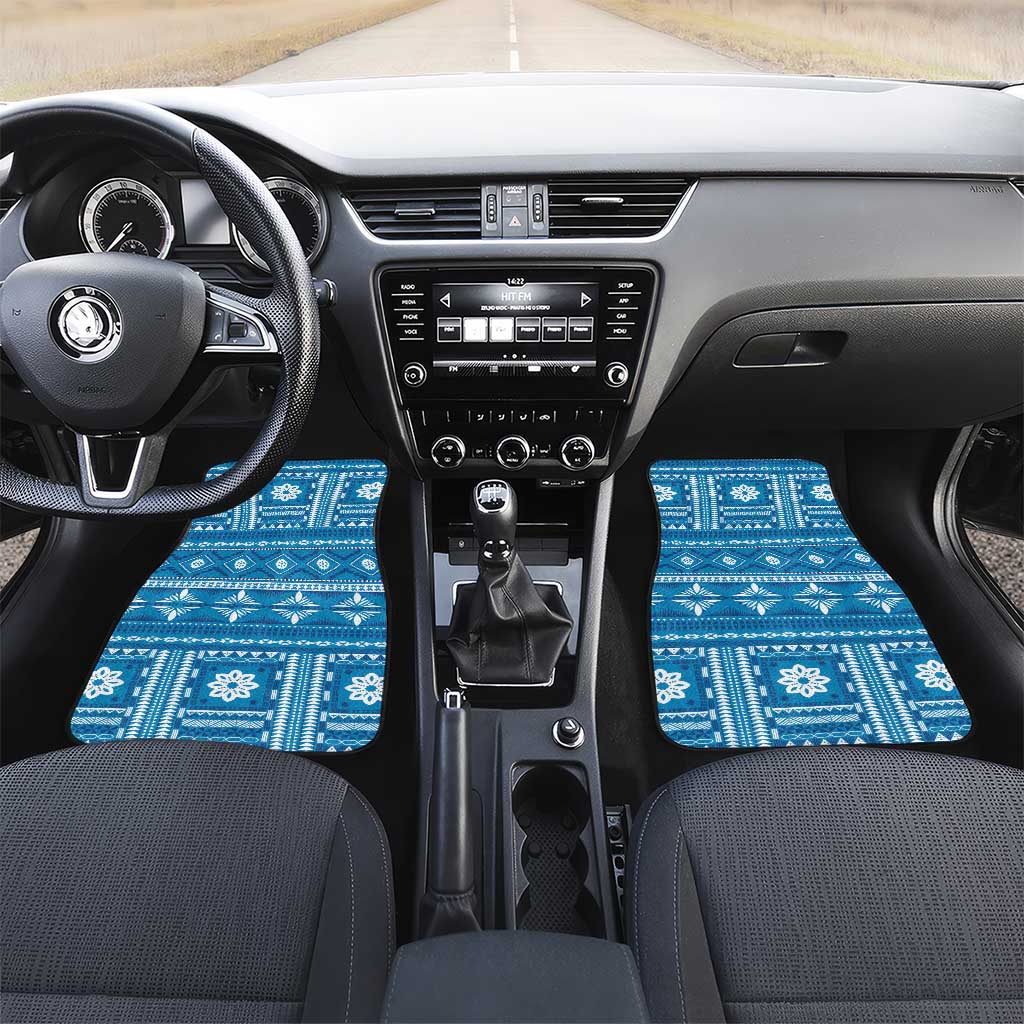 Fiji Masi All Blue Car Mats Tapa Pattern LT01 Set 2pcs - Front Blue - Polynesian Pride