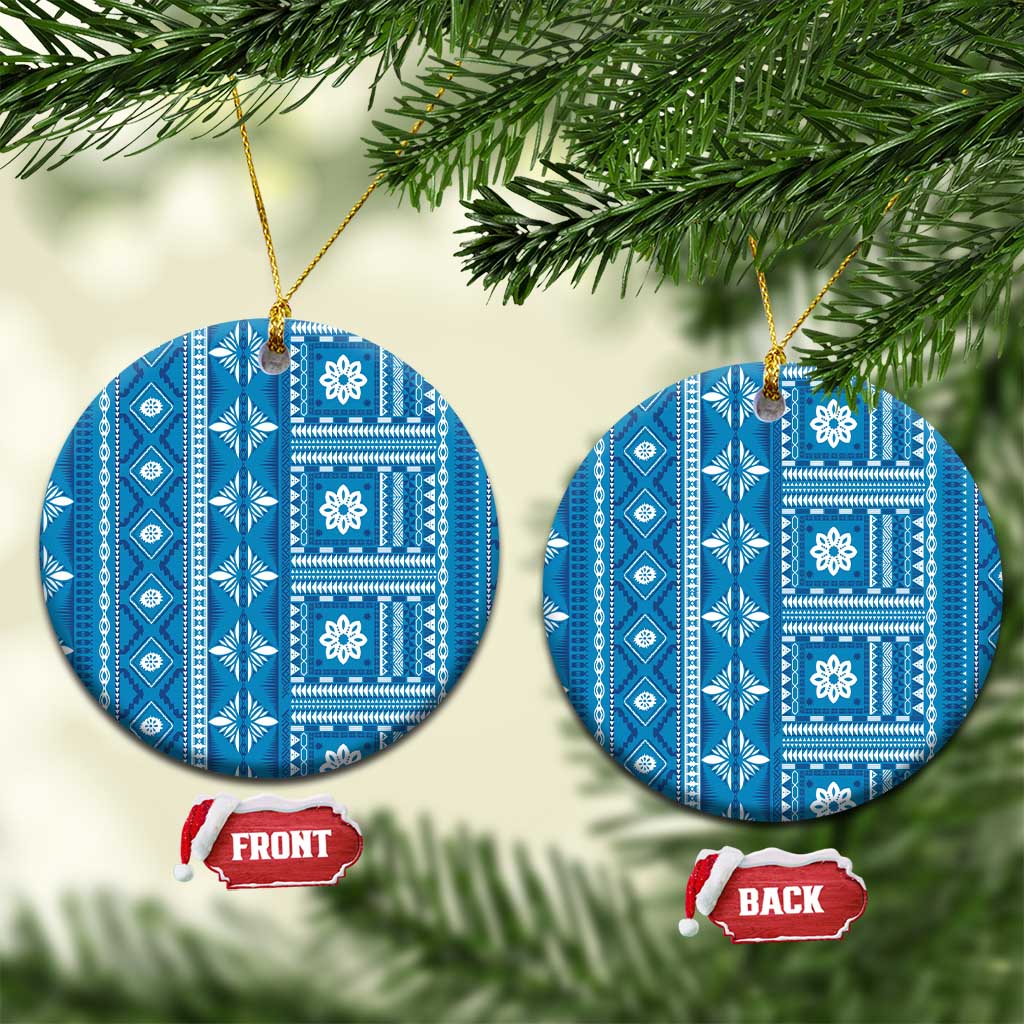 Fiji Masi All Blue Ceramic Ornament Tapa Pattern LT01 Circle Blue - Polynesian Pride