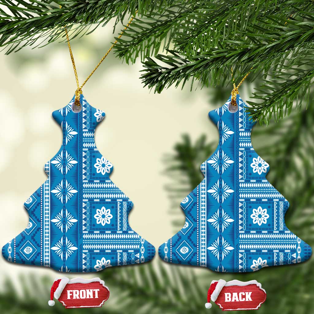 Fiji Masi All Blue Ceramic Ornament Tapa Pattern LT01 Christmas Tree Blue - Polynesian Pride