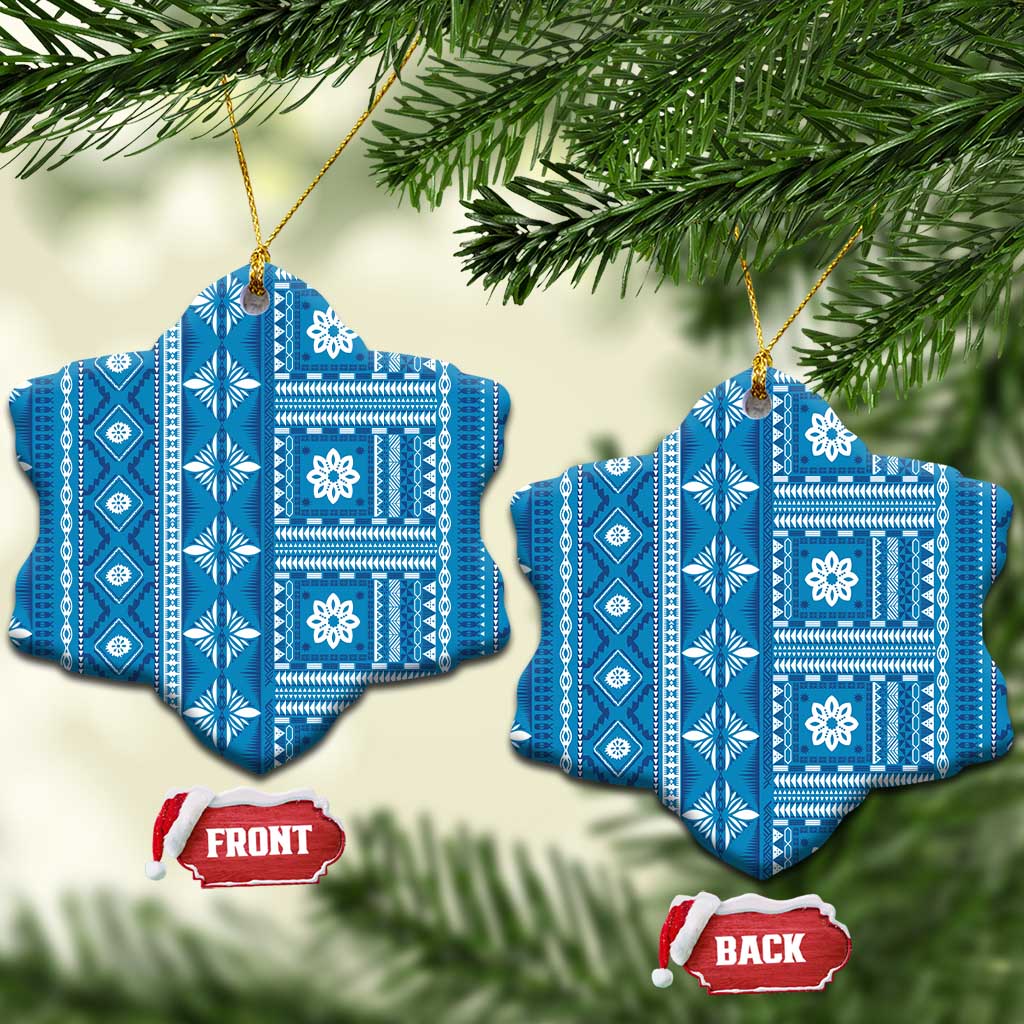 Fiji Masi All Blue Ceramic Ornament Tapa Pattern LT01 Snow Flake Blue - Polynesian Pride